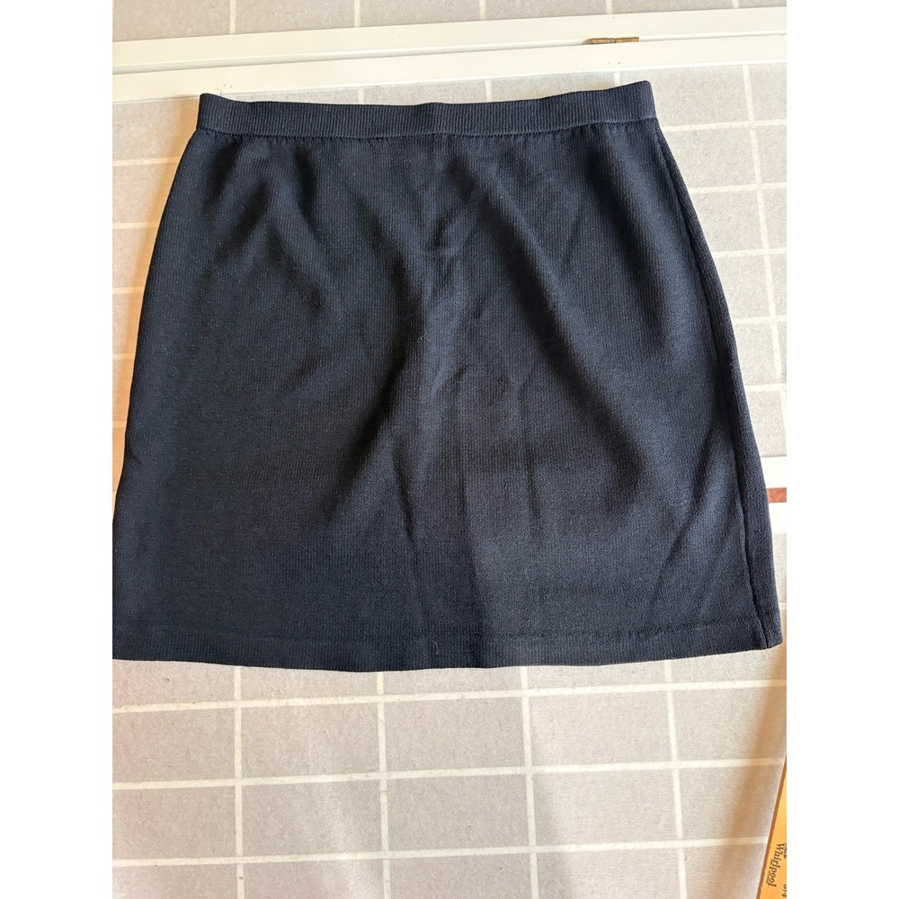 St John Collection Black Wool Blend Santana Knit‎ Mini Skirt Elastic Waist Sz L
